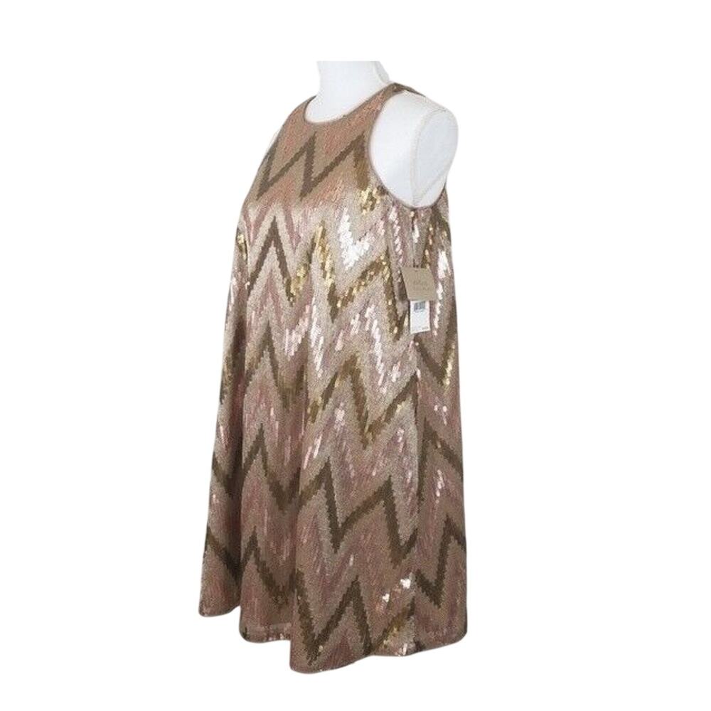 NWT Aidan Mattox Size 4 Sequin Chevron Pattern A-Line Mini Dress Beige $230 - Picture 3 of 8